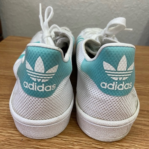 Adidas Superstar Mint Teal Clamshell White Mesh Knit Sneakers BA7137 Womens 8.5 - Picture 5 of 9